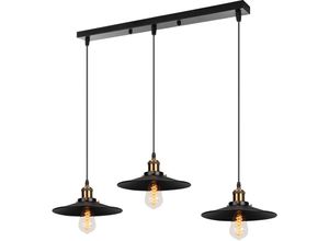 6091162318571 - Axhup - Pendelleuchte 3 Flammig Hängelampe with Ø22cm Lampenschirm Edison Lampe für Loft Wohnzimmer Esszimmer (Schwarz)