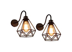 6091162319172 - Axhup - 2er Wandleuchte mit Gebogener Arm 1 Flammig Industrielle Wandlampe mit Ø20cm Diamant-Form Käfig für Innen Wohnzimmer Schlafzimmer (Schwarz)