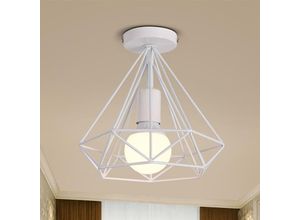 6091162319387 - Axhup - Deckenleuchte Vintage Semi-Flush Mount Deckenlampe mit Diamant Form Käfig Antik Licht E27 Lampenfassung für Loft Esszimmer Schlafzimmer Weiß