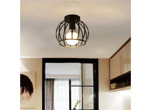 6091162319493 - Deckenleuchte Schwarz Vintage Runden Deckenlampe mit Ø19cm Drahtkäfig Semi-Flush Mount Licht E27 Lampenfassung für Esszimmer Schlafzimmer Loft Bar