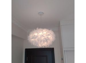 6091162319615 - Axhup - Pendelleuchte 1 Flammig Moderne Kronleuchter Romantisch Hängelampe mit Ø45cm Feder Ball Lampenschirm für Wohnzimmer Esszimmer (Weiß)