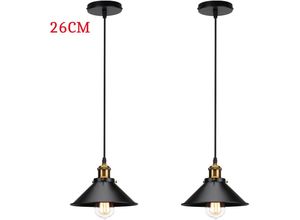 6091162319653 - Axhup - Pendelleuchte Edison Hängelampe mit Ø26cm Regenschirm Lampenschirm Eisen Art Lampe für Loft Esszimmer Wohnzimmer Schwarz 2PCS