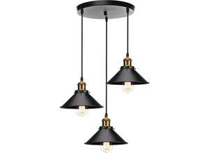 6091162319691 - Axhup - Pendelleuchte 3 Flammig Hängelampe mit Ø22cm Regenschirm Lampenschirm Edison Eisen Art Lampe Edison für Loft Esszimmer Wohnzimmer (Schwarz)