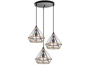 6091162319981 - Axhup - Pendelleuchte 3 Flammig Hanf Seil Hängelampe mit Käfig Ø25cm Diamant Form Lampen im Industri Stil für für Wohnzimmer Esszimmer (Schwarz)