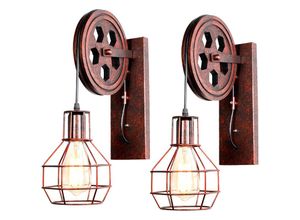 6091162321656 - Axhup - 2er Wandleuchte Innen Vintage Wandlampe mit Eisen Käfig Wall Beleutung im Stil Industrial für Wohnzimmer Schlafzimmer - Roter Rost