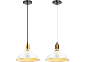 6091162322028 - Axhup - Pendelleuchte Lampenschirm Retro Hängelampe aus Metall Edisen E27 Lampe für Loft Esszimmer Wohnzimmer Flur Weiß - 2PCS