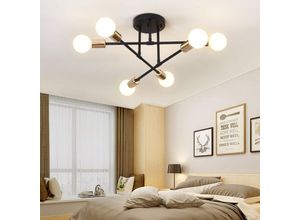 6091162336193 - Axhup - Deckenleuchte 6x E27 Pendelleuchte Vintage Industrial Innenlicht Lampe für Küche Schlafzimmer Wohnzimmer Schwarz und Kupfer