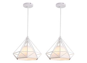 6091162338005 - Axhup - Pendelleuchte Vintage Hängelampe im Retro Look Diamant Form Kronleuchter mit Käfig für Wohnzimmer Schlafzimmer Esszimmer Küche Weiß - 2PCS