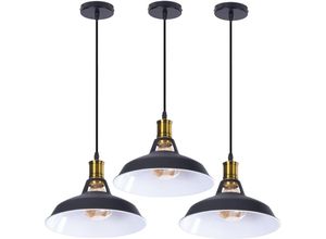 6091162338487 - Axhup - Vintage Pendelleuchte Lampenschirm Hängelampe aus Metall Edisen E27 Lampe für Loft Esszimmer Wohnzimmer Flur Schwarz & Weiß - 3PCS