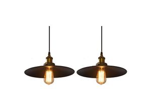 6091162338876 - Axhup - 2er Pendelleuchte Schwarz Hängelampe mit Ø26cm Lampenschirm Kronleuchter Art Edison Lampe E27 Fassung für Loft Wohnzimmer Esszimmer