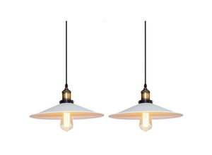 6091162338920 - Axhup - 2er Pendelleuchte Weiß Hängelampe mit Ø26cm Lampenschirm Kronleuchter Art Edison Lampe E27 Fassung für Loft Wohnzimmer Esszimmer