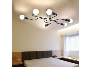 6091162339088 - Deckenleuchte Spinne Deckenlampe Industri Stil Semi-Flush Mount Licht mit E27 Lampenfassung für Flur Esszimmer Schlafzimmer - 6 Flammig Schwarz