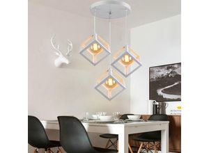 6091162340756 - Axhup - 3-flammige Industrial Metall Kronleuchter + 3 Quadratische Lampenschirme Lampe Pendelleuchte für Schlafzimmer Wohnzimmer Restaurant Hotel Weiß