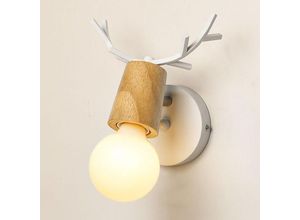 6091162340879 - Wandleuchte Kreative Moderne Geweih Form Wandlampe Wandstrahler Licht aus Metall und Holz E27 Fassung für Schlafzimmer Wohnzimmer Treppen (Weiß)