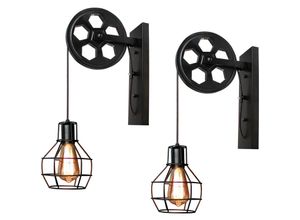 6091162341241 - Axhup - 2er Wandleuchte Innen Vintage Wandlampe mit Eisen Käfig Wall Beleutung im Stil Industrial für Wohnzimmer Schlafzimmer - Schwarz