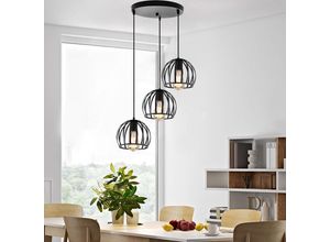 6091162342088 - Axhup - Pendelleuchte Runden 3 FlammigHängelampe in Industri Design E27 Fassung Deckenlampe für Wohnzimmer Esszimmer (Schwarz)