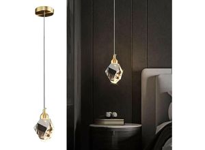 6094253565960 - Kinsi - Moderne Kristall-Pendelleuchte 3-farbige LED-Kristall-Pendelleuchte für Kücheninsel Schlafzimmer Wohnzimmer Esszimmerbeleuchtung (Gold)