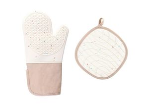 6094253566011 - Kinsi - Hitzebeständige Handschuhe 1 Paar Ofenhandschuhe mit 1 Topflappen hitzebeständige und rutschfeste Silikon-Küchenhandschuhe