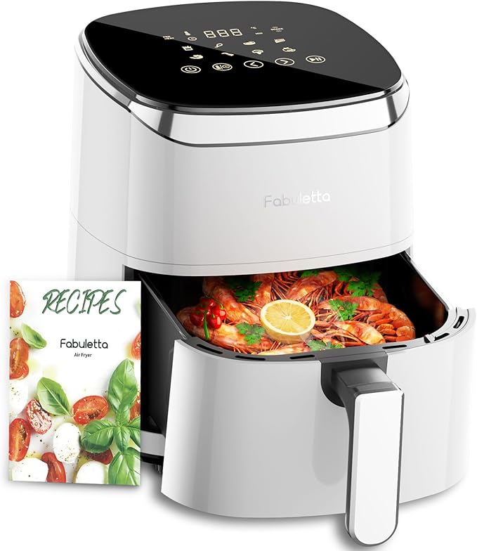 6095801219274 - Fabuletta Heißluftfritteuse 4 Liter 9-in-1 Heißluftfritteuse max 230°C Heißluftfritteuse digitaler LED-Touchscreen AirFryer schnelle Luft- und Fettentfernungstechnologie Vorheizen Schüttelmodus weiß