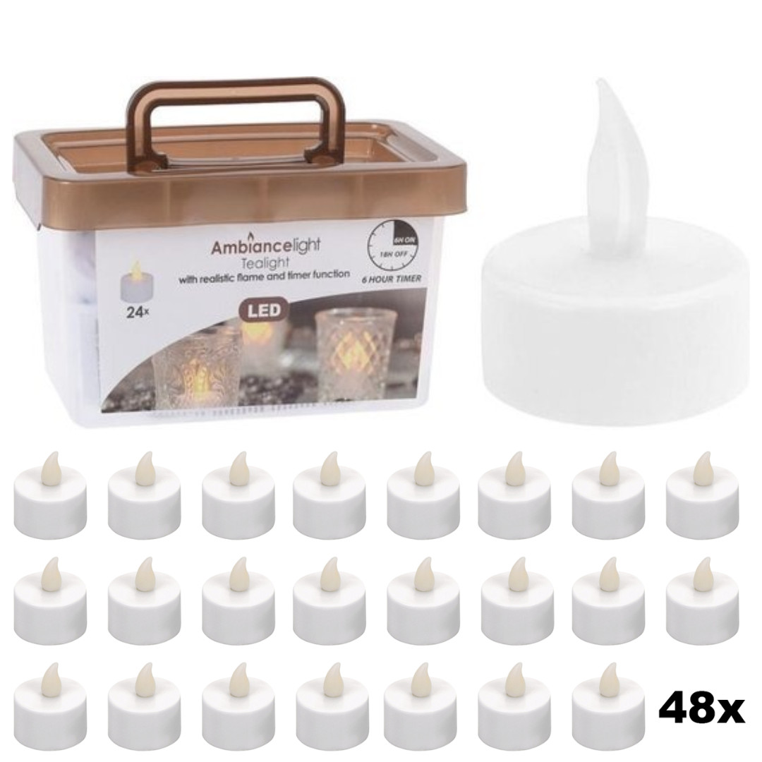 6095801491441 - Teelichter LED - Box mit 48 Stück INKLUSIVE Batterie UND Timer 6095801491441 - Teelichter LED - Box mit 48 Stück INKLUSIVE Batterie UND Timer