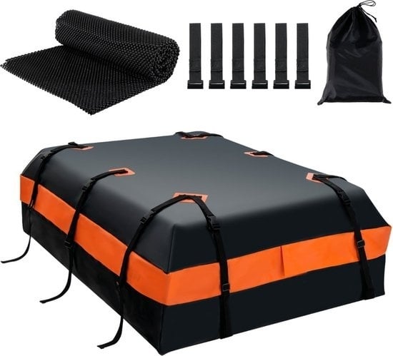 6095801496484 - Dachbox - wasserdicht - 560L - für alle Fahrzeuge - 45kg - 132 x 100 x 43cm - schwarz und orange