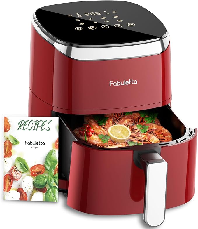 6095805085097 - Fabuletta Heißluftfritteuse 4 Liter 9-in-1 Heißluftfritteuse max 230°C Heißluftfritteuse digitaler LED-Touchscreen AirFryer schnelle Luft- und Fettentfernungstechnologie Vorheizen Schüttelmodus (rot)