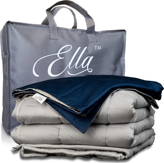 6095805484432 - Ella® Wiegedecke Baumwolle 9kg 150x210 cm - Bundle mit Bezug - Wiegedecke inkl grau-blauem Bio-Baumwollbezug