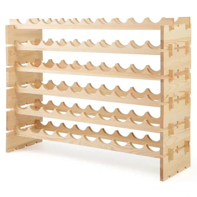 6095807321384 - Modulares stapelbares Weinregal - geeignet für 60 Flaschen - 6 Lagen - natürliche Holzoberfläche