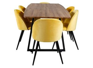 6096500027078 - IncaNABL Essgruppe Esstisch Ausziehbarer Tisch Länge cm 160   200 El Holz dekor und 6 Velvet Esszimmerstühle Velour gelb schwarz - Gelb