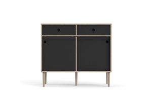 6096500225290 - Ebuy24 - Penny Sideboard 2 Schiebetüren und 2 Schubladen Hickory-Dekor und matt schwarz - Schwarz