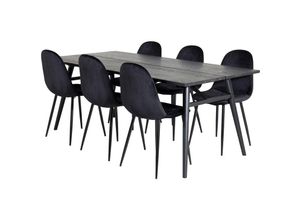 6096500537515 - Sleek Essgruppe Esstisch Ausziehbarer Tisch Länge cm 195   280 schwarz und 6 Polar Esszimmerstühle Velour schwarz