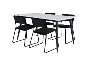 6096500906960 - Jimmy150 Essgruppe Esstisch Ausziehbarer Tisch Länge cm 150   240 weiß und 4 Kenth Esszimmerstühle Velour schwarz