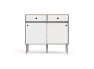 6096501581517 - Ebuy24 - Penny Sideboard 2 Schiebetüren und 2 Schubladen Hickory-Dekor und Mattweiß - Weiß