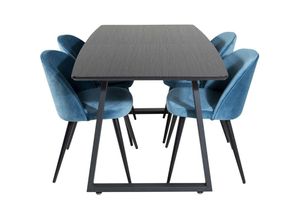 6096502456494 - IncaBLBL Essgruppe Esstisch Ausziehbarer Tisch Länge cm 160   200 schwarz und 4 Velvet Esszimmerstühle Velour blau schwarz