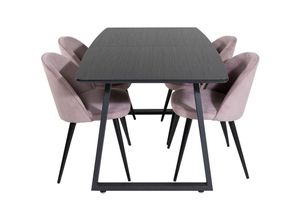 6096502647601 - IncaBLBL Essgruppe Esstisch Ausziehbarer Tisch Länge cm 160   200 schwarz und 4 Velvet Esszimmerstühle Samt pink schwarz - Pink