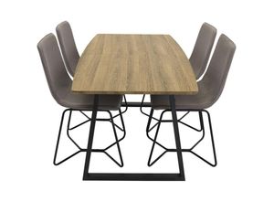 6096502842877 - IncaNABL Essgruppe Esstisch Ausziehbarer Tisch Länge cm 160   200 El Holz dekor und 4 X-chair Esszimmerstühle grau