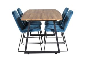 6096503150186 - IncaNABL Essgruppe Esstisch Ausziehbarer Tisch Länge cm 160   200 El Holz dekor und 4 Muce Esszimmerstühle Velour blau