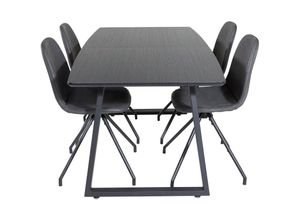 6096504465463 - IncaBLBL Essgruppe Esstisch Ausziehbarer Tisch Länge cm 160   200 schwarz und 4 Polar Esszimmerstühle PU Kunstleder schwarz - Schwarz