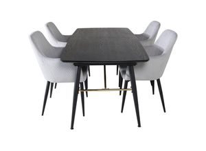 6096504717753 - Gold Essgruppe Esstisch Ausziehbarer Tisch Länge cm 180   220 schwarz und 4 Comfort Esszimmerstühle Samt hellgrau schwarz