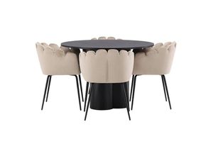 6096505256275 - Ebuy24 - Olivia Essgruppe Tisch schwarz und 4 Limhamn Stühle beige