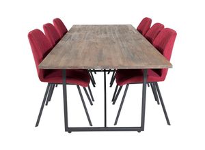 6096506061083 - Padang Essgruppe Esstisch Teak und 6 Gemma Esszimmerstühle rot