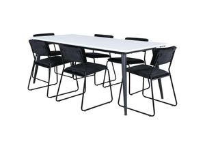 6096507495498 - Jimmy195 Essgruppe Esstisch Ausziehbarer Tisch Länge cm 195   285 weiß und 6 Kenth Esszimmerstühle Velour schwarz