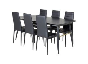 6096508274276 - Gold Essgruppe Esstisch Ausziehbarer Tisch Länge cm 180   220 schwarz und 6 Slim High Back Esszimmerstühle pu Kunstleder schwarz