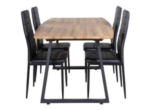 6096510586558 - IncaNABL Essgruppe Esstisch Ausziehbarer Tisch Länge cm 160   200 El Holz dekor und 4 Slim High Back Esszimmerstühle pu Kunstleder schwarz