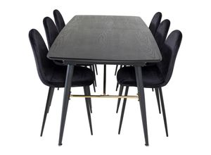 6096512115107 - Gold Essgruppe Esstisch Ausziehbarer Tisch Länge cm 180   220 schwarz und 6 Polar Esszimmerstühle Velour schwarz