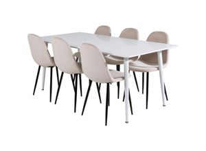 6096514991990 - Polar180X90WHWH Essgruppe Esstisch weiß und 6 Polar Esszimmerstühle Velour beige