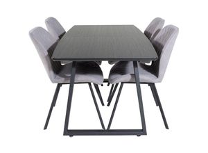 6096516393341 - Ebuy24 - IncaBLBL Essgruppe Esstisch Ausziehbarer Tisch Länge cm 160   200 schwarz und 4 Gemma Esszimmerstühle grau - Grau