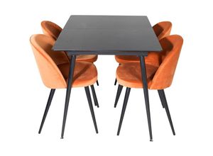 6096516814839 - SilarBLExt Essgruppe Esstisch Ausziehbarer Tisch Länge cm 120   160 schwarz und 4 Velvet Esszimmerstühle Velour orange schwarz