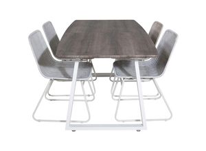 6096518273252 - IncaNAWH Essgruppe Esstisch Ausziehbarer Tisch Länge cm 160   200 El Holz dekor grau und 4 Cirebon Esszimmerstühle Rattan whitewash - Weiß