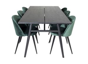 6096521263202 - Sleek Essgruppe Esstisch Ausziehbarer Tisch Länge cm 195   280 schwarz und 6 Velvet Esszimmerstühle Velour grün schwarz